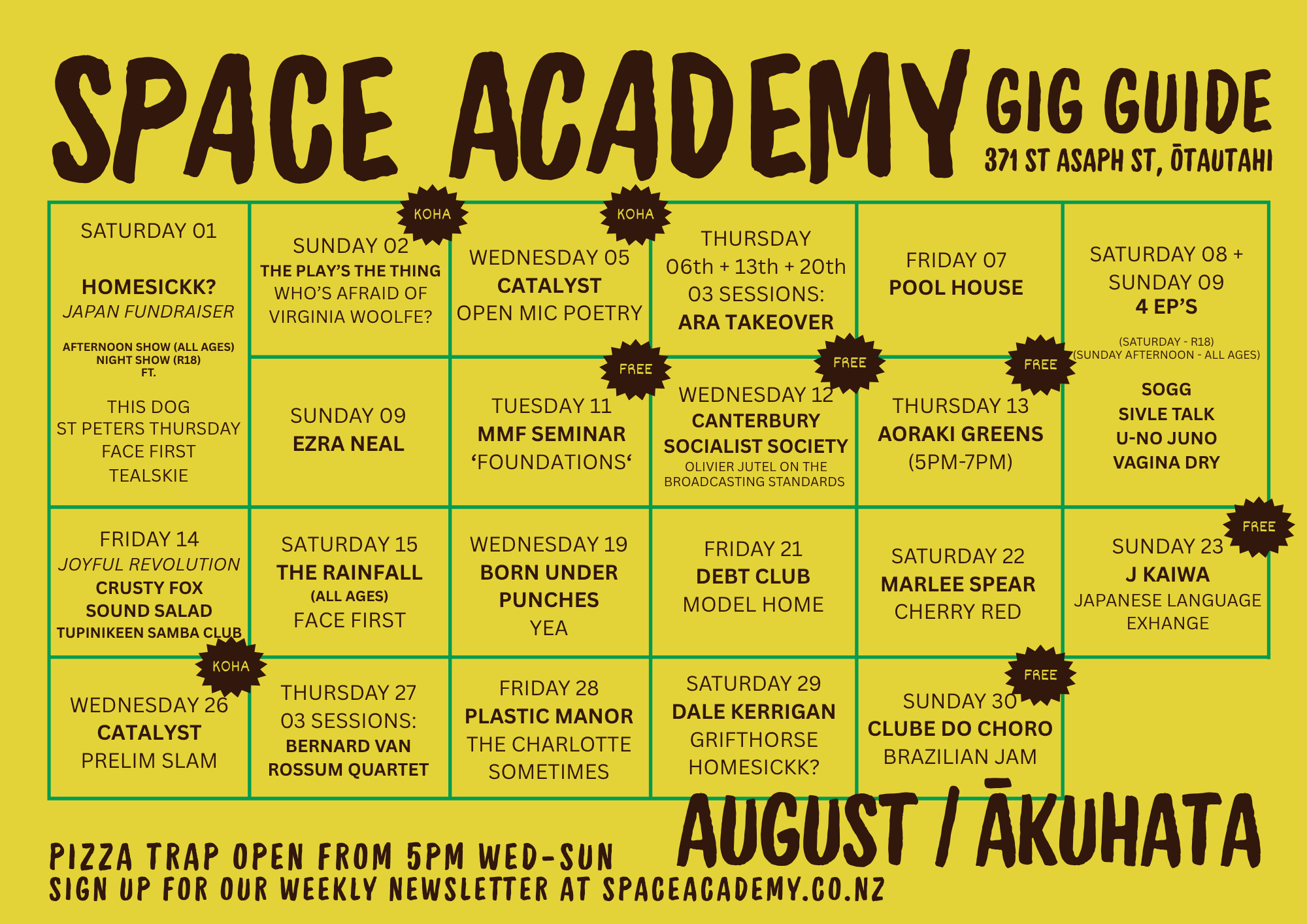 Gig Guide - August 2026