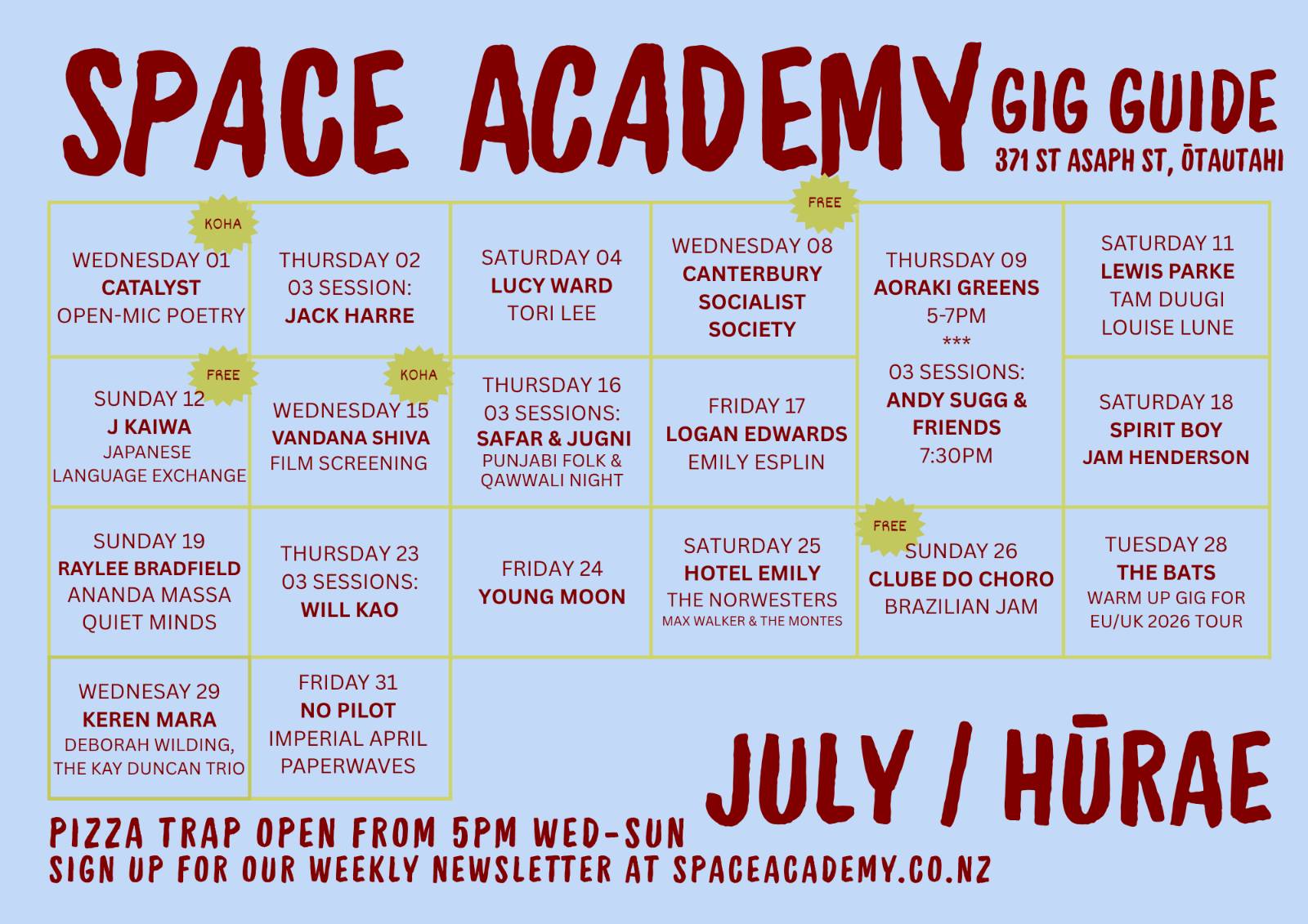 Gig Guide - July 2026
